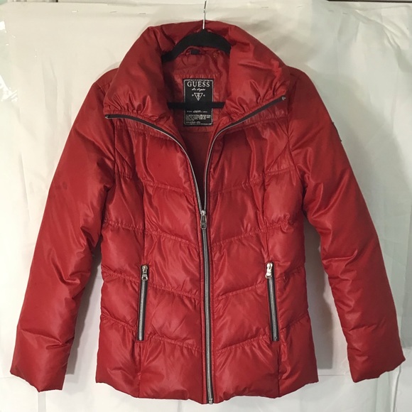 Guess Nylon Red Down Jacket Coat - Picture 3 of 13